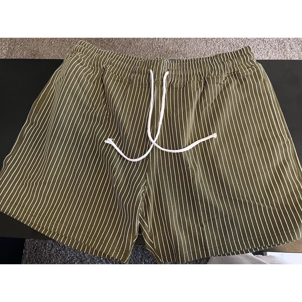 So What Basic Olive Green Stripe Drawstring Short 4XL Mens Cotton/spandex C1201